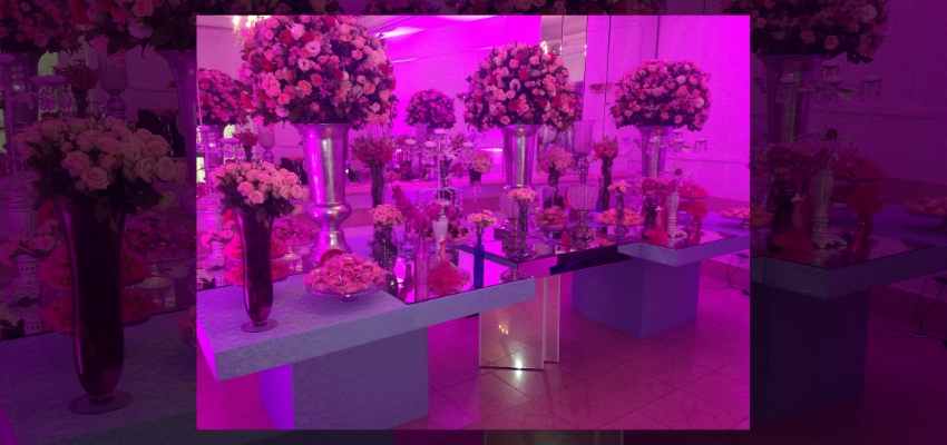 Decoração Glamurosa nos tons de Rosa e Azul Tiffany Buffet Fiorello Higienópolis