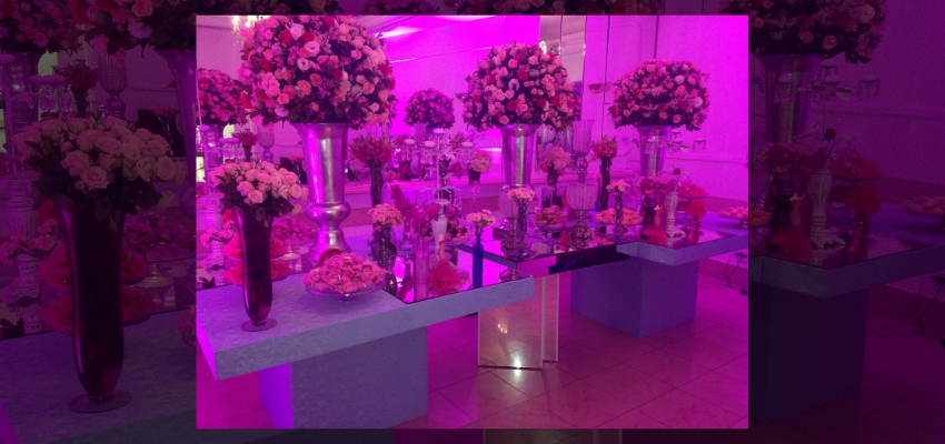 Decoração Glamurosa nos tons de Rosa e Azul Tiffany Buffet Fiorello Higienópolis